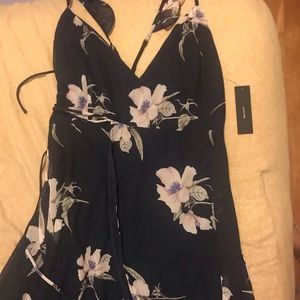 Lulu's  NAVY BLUE FLORAL PRINT HIGH-LOW WRAP DRESS